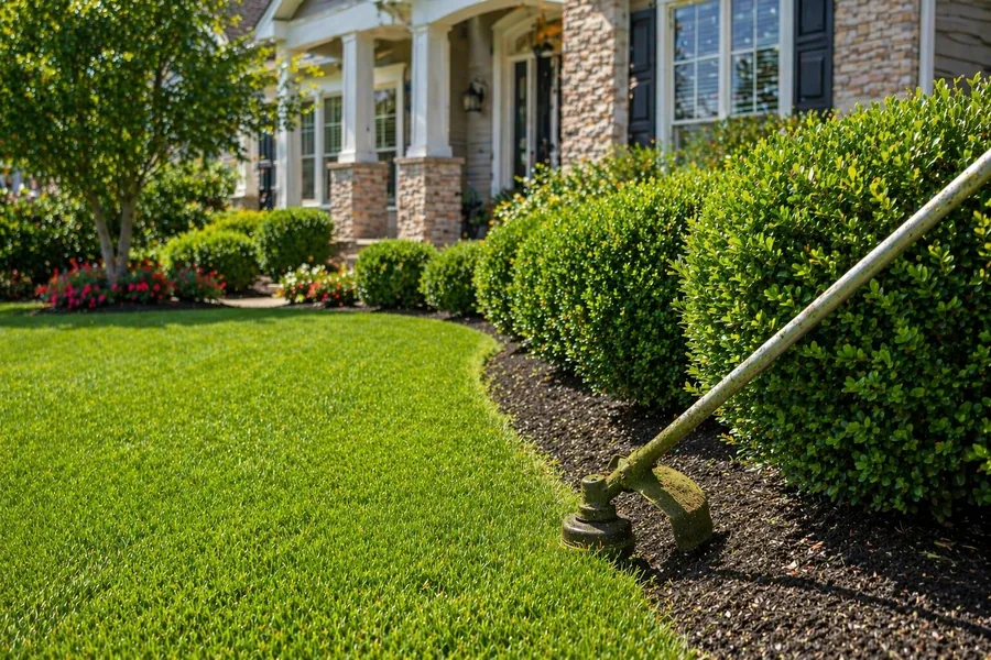 Duck Duck Mow crew member mowing a residential lawn in Herriman Utah